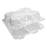 Упаковка квадрат внеш. 186х186х72мм, внутр. 4 секции d-75мм h-58мм на 4 пирожных, прозрачная, ОПС ИП-1А