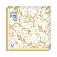 Салфетки 330х330 мм 3-сл., диз. "Очарование на белом", бело-золот., бум., 20 шт/упак "Bouquet" 12 упак/кор РОССИЯ 37649