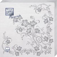 Салфетки 400х400 мм 3-сл., диз. "Серебряный цветок", бело-сереб., бум., 16 шт/упак "Bouquet" 12 упак/кор РОССИЯ 25465