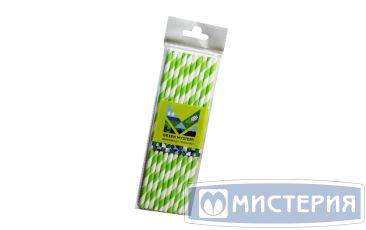 Трубочки для коктейлей 195 мм, d6 мм, диз. "Лиана", бело-зел., бум. прямые, 10 шт/упак "GREEN MYSTERY" 50 упак/кор КИТАЙ