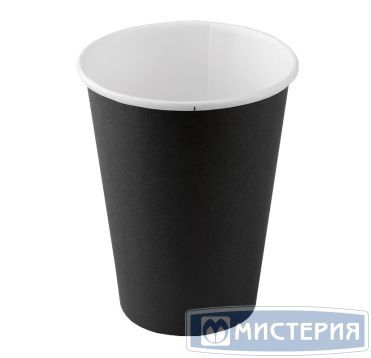 Одноразовый стакан для холодного и горячего, 0.35л, верхний d 90мм нижний d 59мм, h 115мм, 280г/м2, черный, однослойный, картон