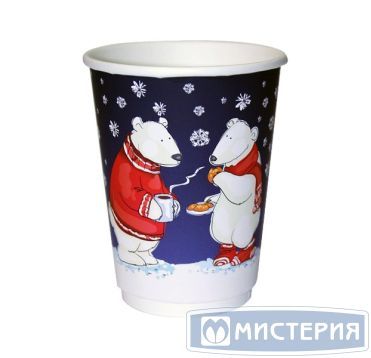 Стакан бумажный 400 мл 2 сл., d90 мм, диз. "Белые мишки", карт., 18 шт/упак 360 шт/кор РОССИЯ 420044
