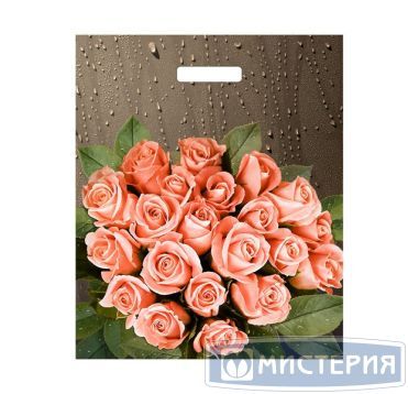 Пакет 380х450 мм, 60 мкм с проруб. ручками, диз. "Розы после дождя", ПВД, 50 шт/упак "Тикопластик" 500 шт/кор РОССИЯ н00161964