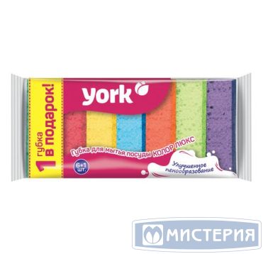 Губка поролоновая для посуды 100х70х30 мм, цвет в ассорт., 7 шт/упак "York" 16 упак/кор БЕЛАРУСЬ 608390