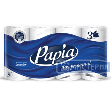 Бумага туалетная 3-сл. "Papia" Professional, бел., 16,5 м, 8 рул/упак 7 упак/кор РОССИЯ 5080998