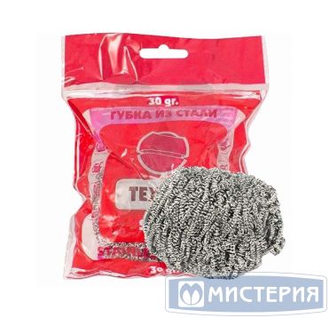 Губка металлическая для посуды d65 мм, 30 гр., нерж., 1 шт/упак "Textop" Spiral 120 упак/кор КИТАЙ Т381