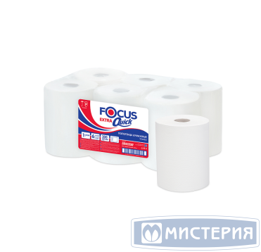 Полотенца бумажные для диспенсеров 1-сл., бел., 200 м "Focus" Extra Quick 6 рул/упак 1 упак/кор РОССИЯ 5043330