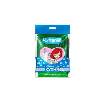 Губка поролоновая для посуды 115х75х15 мм, в оболочке с нерж. нитью, зел., 1 шт/упак "Чистюля" 15 упак/кор РОССИЯ