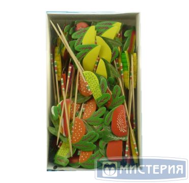Пика 100 мм, диз. "Фрукты", разноцв., бамбук, 100 шт/упак 20 упак/кор КИТАЙ