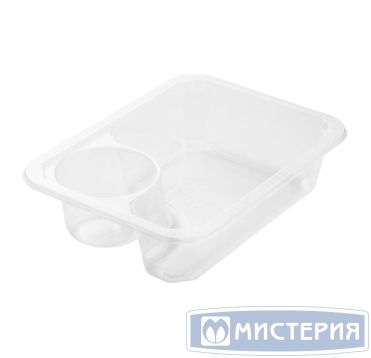 Контейнер под запайку 635[600+35] мл, 2-секц. 187х137х45 мм, с соусником, прозр., ПП, 80 шт/упак "Upax-Unity" 480 шт/кор РОССИЯ 187_137_45 мм соус в углу